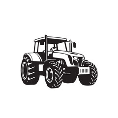 Farm tractor, black and white silhouette logo design isolated on a white background. A farm Tractor Silhouette. Vector illustration.	