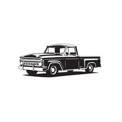 Silhouette of old pickup truck. Black silhouette of a pickup truck isolated on white background. Vector silhouette.	

