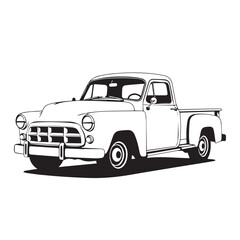 Silhouette of old pickup truck. Black silhouette of a pickup truck isolated on white background. Vector silhouette.	

