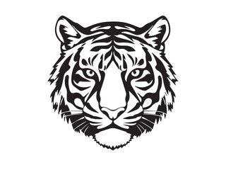 Tiger silhouette on white background. Tiger Face Icon. Minimal Tiger Head Symbol. Tiger Logo. Vector illustration. 