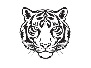 Tiger silhouette on white background. Tiger Face Icon. Minimal Tiger Head Symbol. Tiger Logo. Vector illustration. 