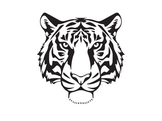 Tiger silhouette on white background. Tiger Face Icon. Minimal Tiger Head Symbol. Tiger Logo. Vector illustration. 
