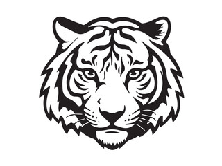 Tiger silhouette on white background. Tiger Face Icon. Minimal Tiger Head Symbol. Tiger Logo. Vector illustration. 