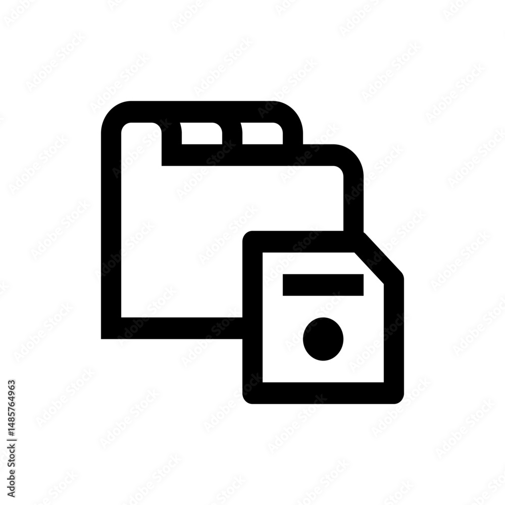 Poster illustration of a folder icon with tabs and a document icon with a circle and line symbol overlaying