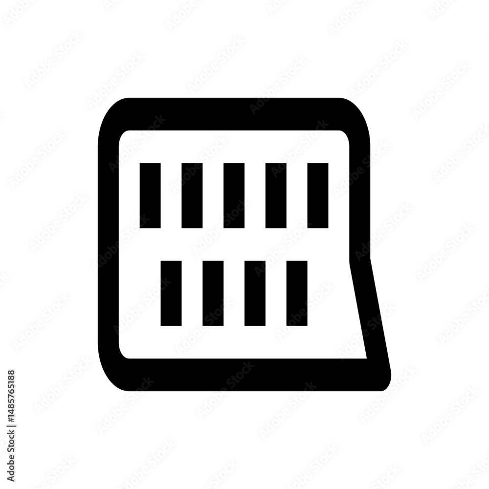 Poster illustration of a rectangular shape with rounded corners containing eight small rectangles arranged 