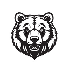 Bear head black silhouette on white background. Bear Face Icon. Minimal Bear Head Symbol. Vector illustration.	