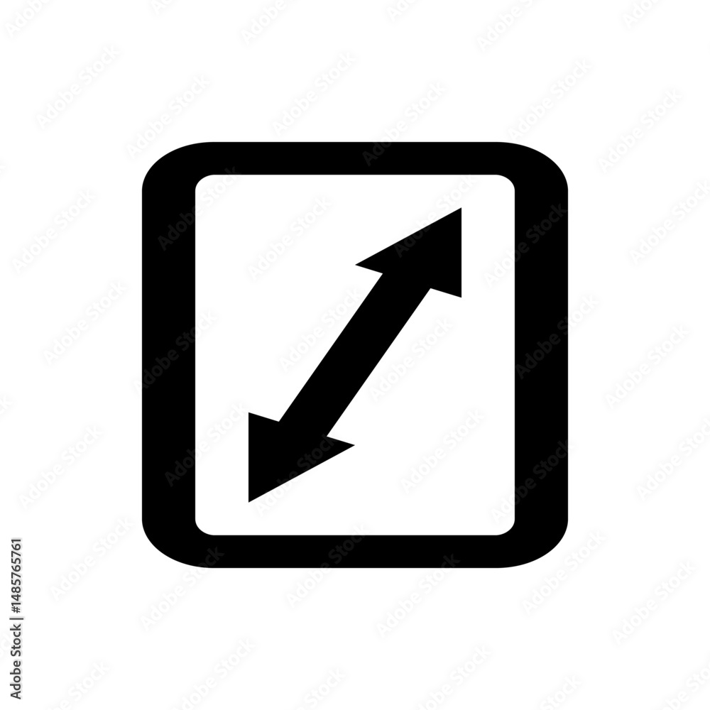Poster black rectangle with rounded corners containing a diagonal double headed arrow pointing both directi