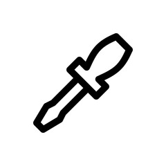 Illustration of a black outline screwdriver with a handle and a flat head on a white background tool icon