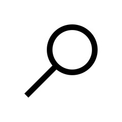 Illustration of a simple black magnifying glass with a circular lens and short handle on a white background