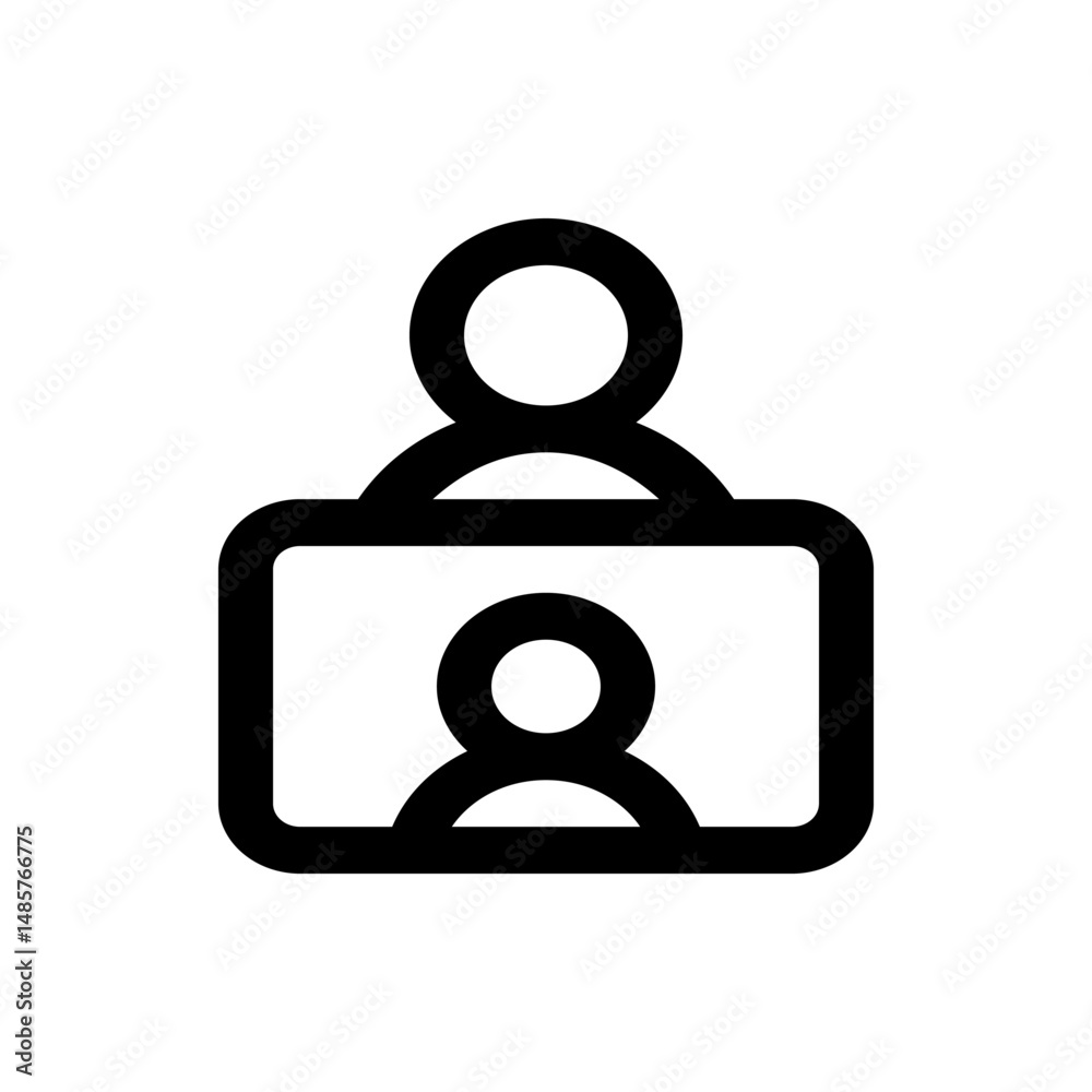 Poster outline icon depicting a person above a screen displaying another person in a video call interface v