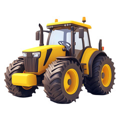 Obraz premium Vibrant yellow tractor, depicted from a frontal perspective, showcasing its robust design and large tires. The image is highly detailed, emphasizing the vehicle's strong aesthetic and features.