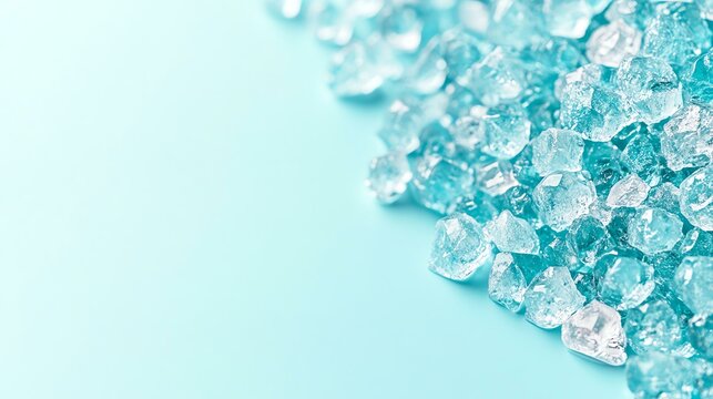 Bright blue crystals scattered on a light background create an elegant and vibrant look, perfect for showcasing beauty, luxury, or culinary themes.