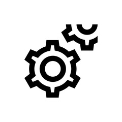 Illustration of two black gear icons with cog teeth in an interlocking configuration on a white background