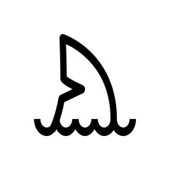 A simple black and white line drawing of a shark fin emerging from wavy water in a minimalist style design