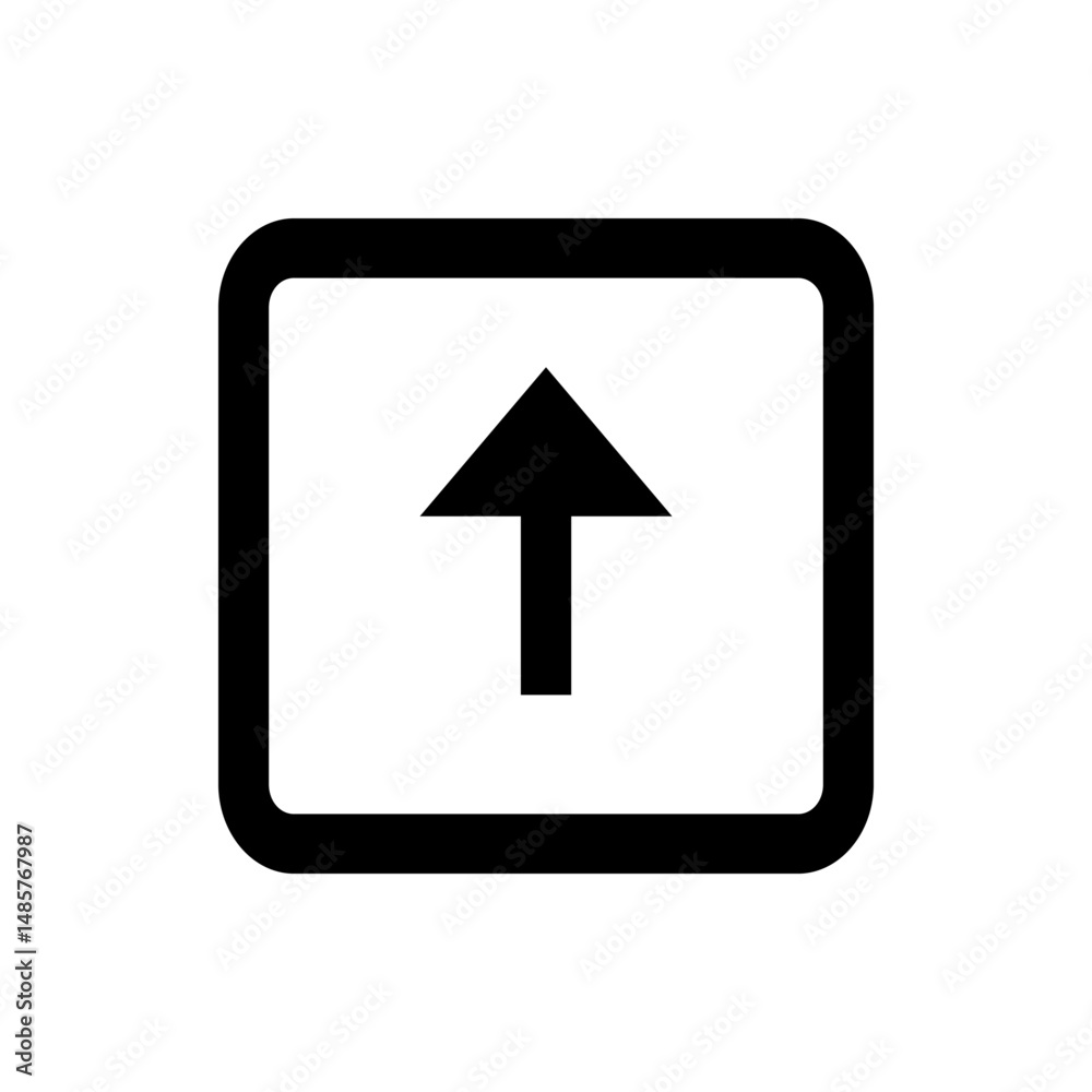 Poster black up arrow inside a rounded square button indicating upward direction and navigation action exac