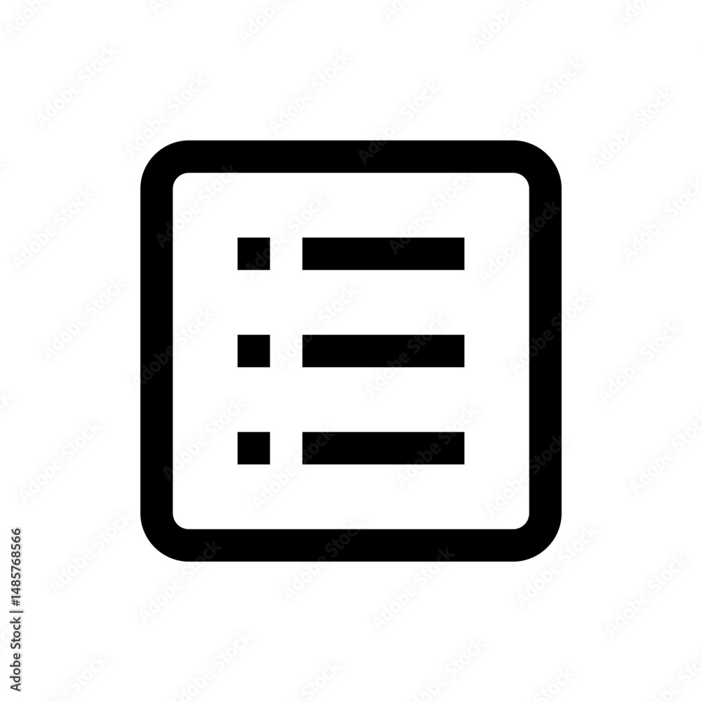 Poster black outlined square containing three lines with smaller squares to the left indicating a list icon
