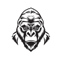 Gorilla head black silhouette on white background. Gorilla Face Icon. Minimal Gorilla Head Symbol. Vector illustration. 