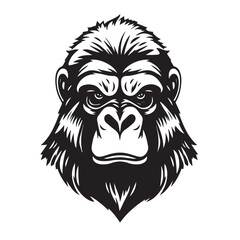 Gorilla head black silhouette on white background. Gorilla Face Icon. Minimal Gorilla Head Symbol. Vector illustration. 