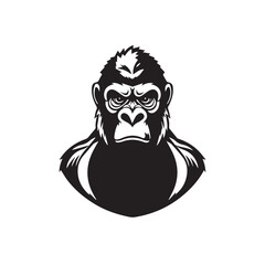 Gorilla head black silhouette on white background. Gorilla Face Icon. Minimal Gorilla Head Symbol. Vector illustration. 