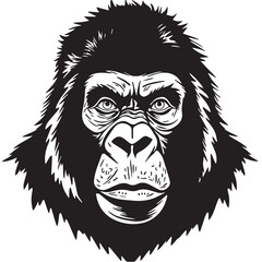 Gorilla head black silhouette on white background. Gorilla Face Icon. Minimal Gorilla Head Symbol. Vector illustration. 