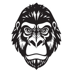 Gorilla head black silhouette on white background. Gorilla Face Icon. Minimal Gorilla Head Symbol. Vector illustration. 