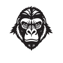 Gorilla head black silhouette on white background. Gorilla Face Icon. Minimal Gorilla Head Symbol. Vector illustration. 