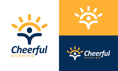 Cheerful morning logo design. Abstract people vector design with sun graphic icon symbols