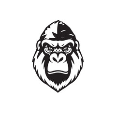 Gorilla head black silhouette on white background. Gorilla Face Icon. Minimal Gorilla Head Symbol. Vector illustration. 