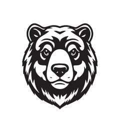 Bear head black silhouette on white background. Bear Face Icon. Minimal Bear Head Symbol. Vector illustration. 