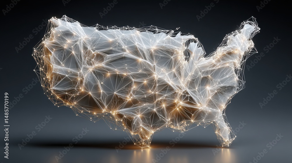 Poster the united states illuminated with a string of lights emphasizing the map for creative visualization