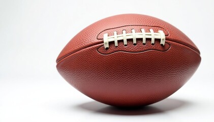 Close-up of worn leather football, white background, closeup, spiral