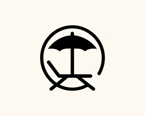 Summer beach chair and umbrella vector icon