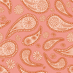 Intricate floral paisley warm pumpkin orange light cute romantic feminine rose pink
