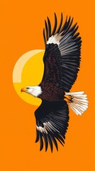 Fototapeta premium Eagle in flight against orange background