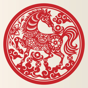 Chinese New Year papercut of the zodiac sign for the Year of the Horse.