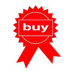 Red Buy Award Seal Badge Ribbon Graphic Design Element Perfect for Ecommerce, Shopping, Sales Promotion and Marketing