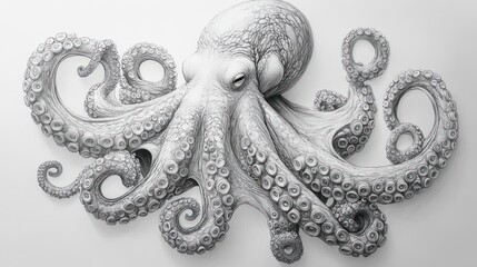 Obraz premium Detailed grayscale octopus illustration