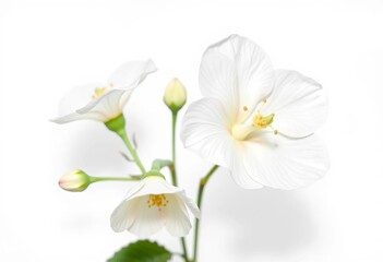 Delicate, pristine white eustoma blossoms isolated on pure white backdrop, spring, floral