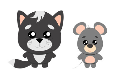 Cute Cartoon Cat and Mouse Characters