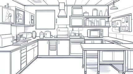 Interior sketch of a laboratory kitchen