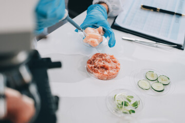 Chemical Laboratory of the Food supply . Food in laboratory, dna modify .GMO Genetically modified food in lab