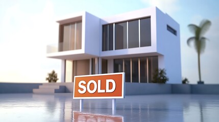 Modern house with a sold sign in front.