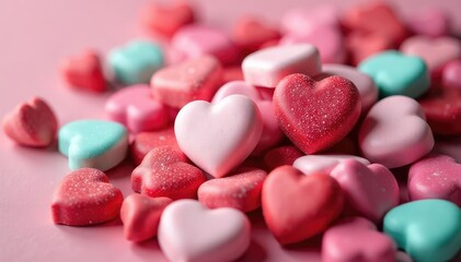 A pile of heart-shaped candies in assorted colors Sweet treats, Valentine's Day, love , hearts, purple, group