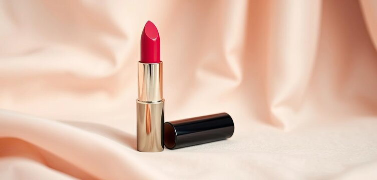 Creamy lipstick and lip liner on soft backdrop, brown, coral