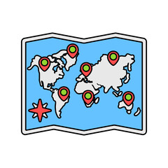 World Map Flat design style, folded map with red markers, representing global locations, ideal for travel, geography, or logistic illustrations.