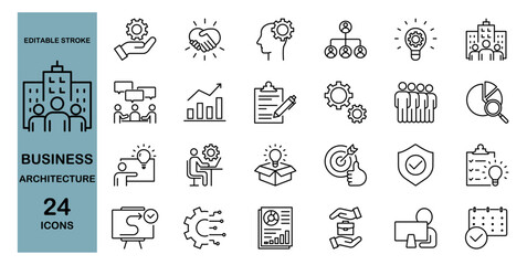 Business architecture line icon set. Business, company, management, strategy. Editable stroke. Vector illustration