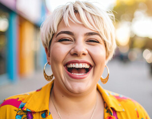 Portrait of a happy young woman smiling