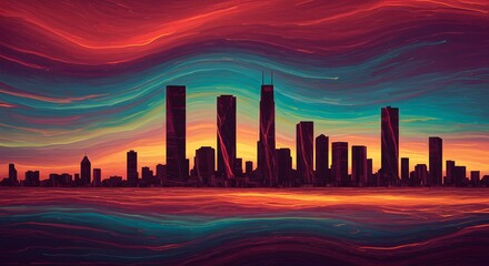Colorful skyline sunset illustration