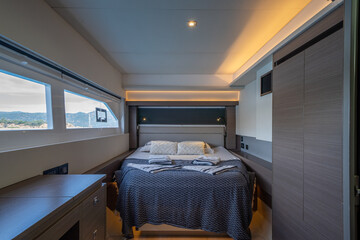 Interior of a Luxury Catamaran with Modern Design and Comfort

