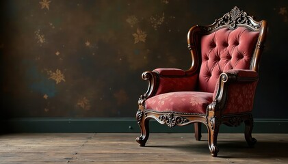 Elegant antique wooden armchair, ornate carvings, worn patina , wooden, furniture, armchair